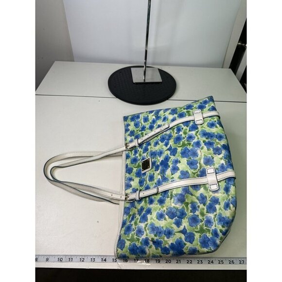 Dooney & Bourke Blue White Floral Tote Bag Canvas Red Lined - Picture 7 of 12
